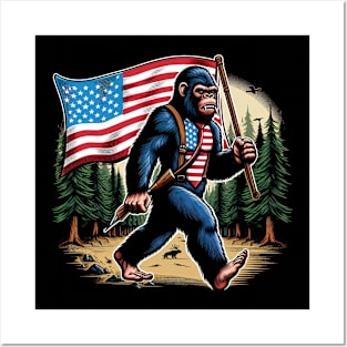 Bigfoot 4th of July American USA Flag Patriotic Kids Posters and Art